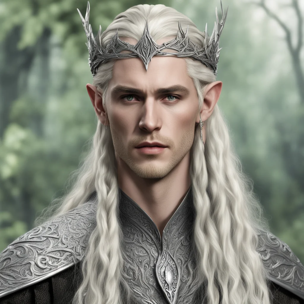 aiking thranduil with blond hair and braids wearing silver woodland elvish circlet with large center diamond  amazing awesome portrait 2