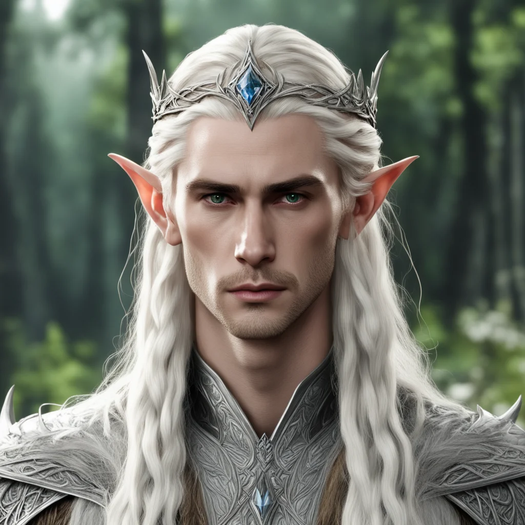 aiking thranduil with blond hair and braids wearing silver woodland elvish circlet with large center diamond  confident engaging wow artstation art 3