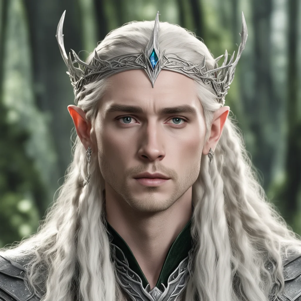 aiking thranduil with blond hair and braids wearing silver woodland elvish circlet with large center diamond 