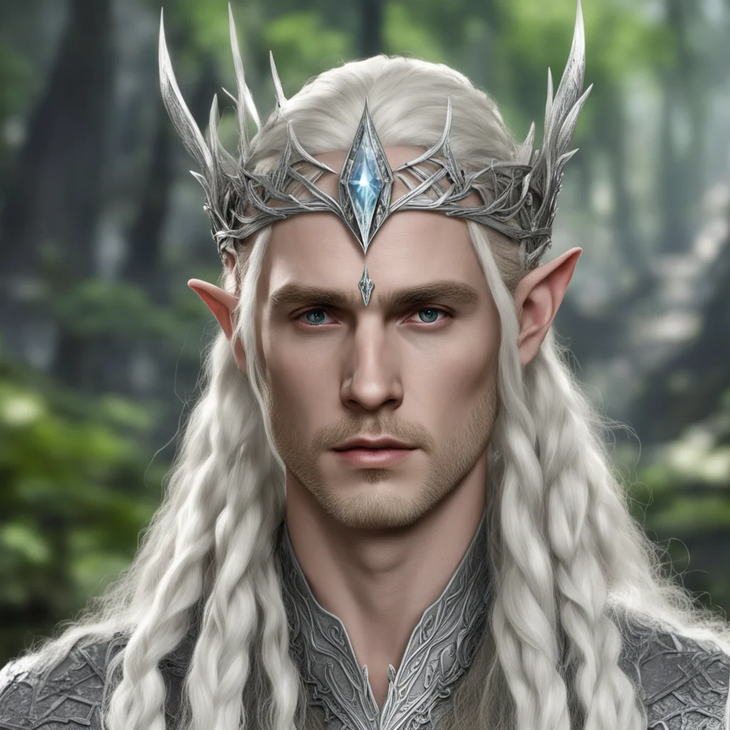 aiking thranduil with blond hair and braids wearing silver woodland elvish circlet with large center diamond