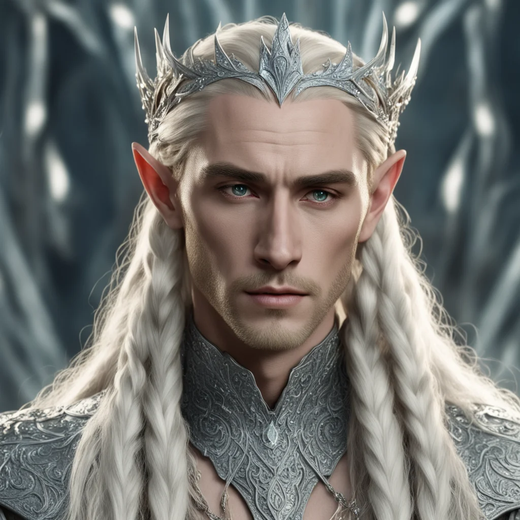 aiking thranduil with blond hair and braids wearing small silver elvish circlet heavily encrusted with large diamonds amazing awesome portrait 2