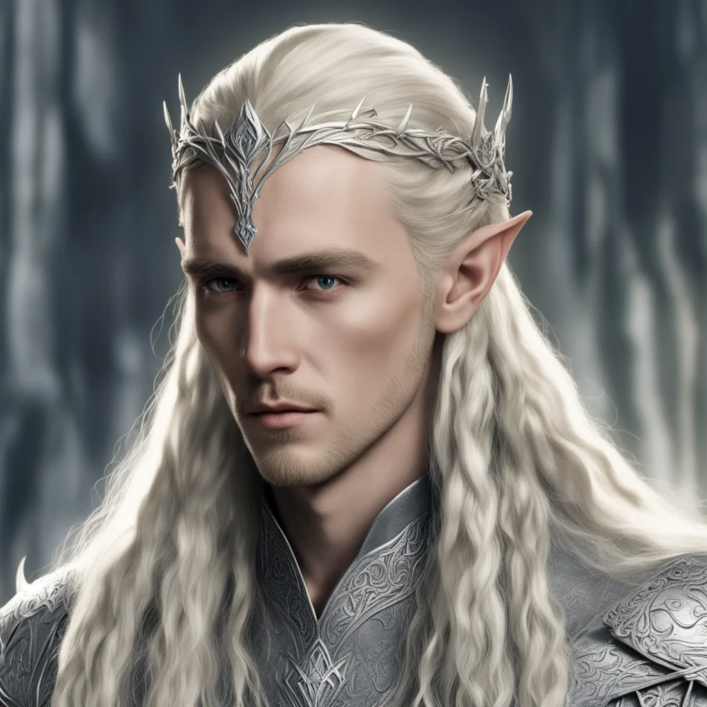 aiking thranduil with blond hair and braids wearing small silver elvish circlet with center diamond  confident engaging wow artstation art 3