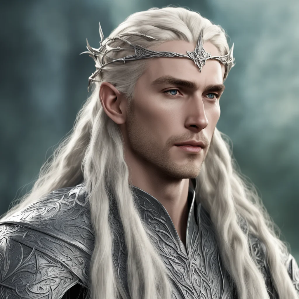 aiking thranduil with blond hair and braids wearing small silver elvish circlet with center diamond  good looking trending fantastic 1