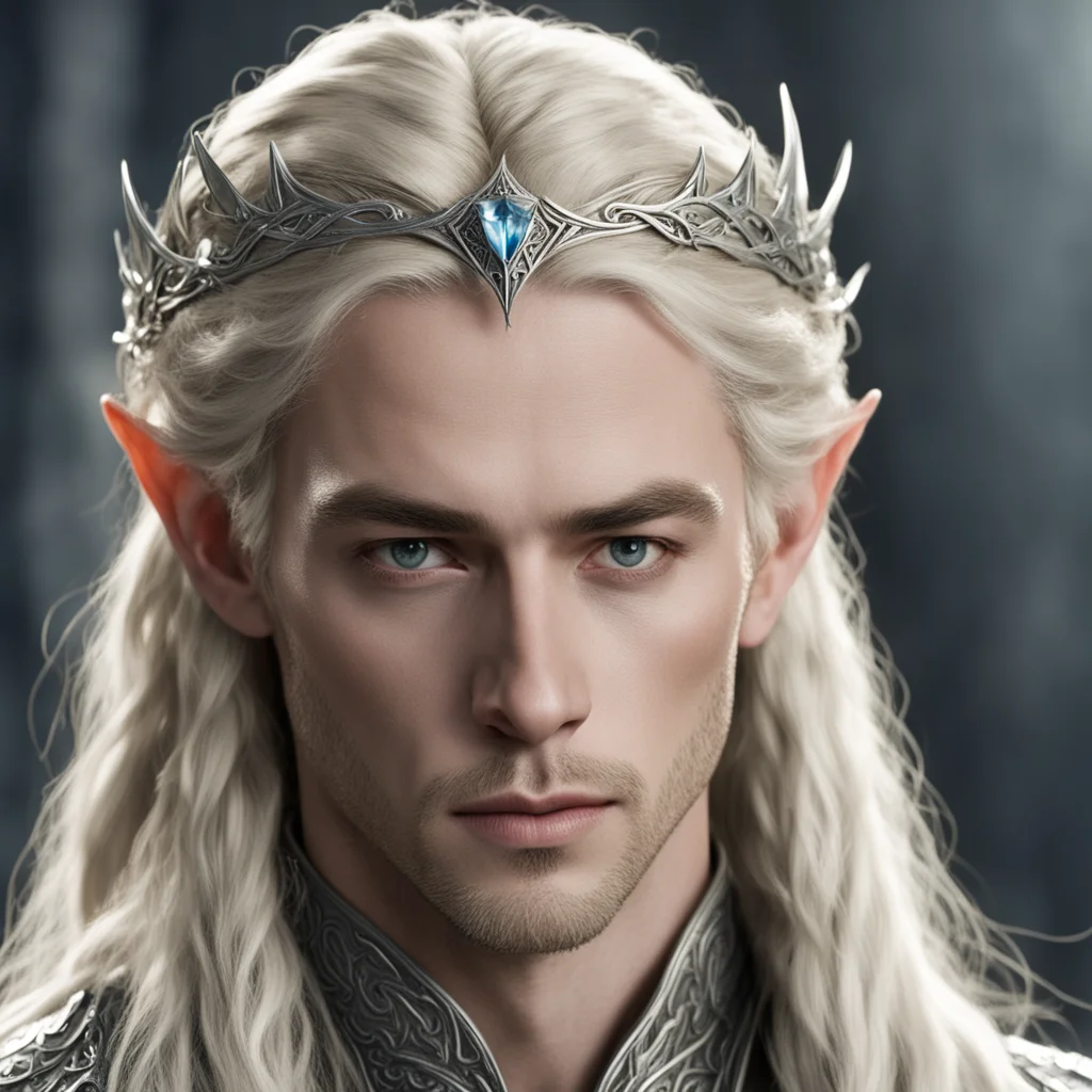 aiking thranduil with blond hair and braids wearing small silver elvish circlet with center diamond amazing awesome portrait 2