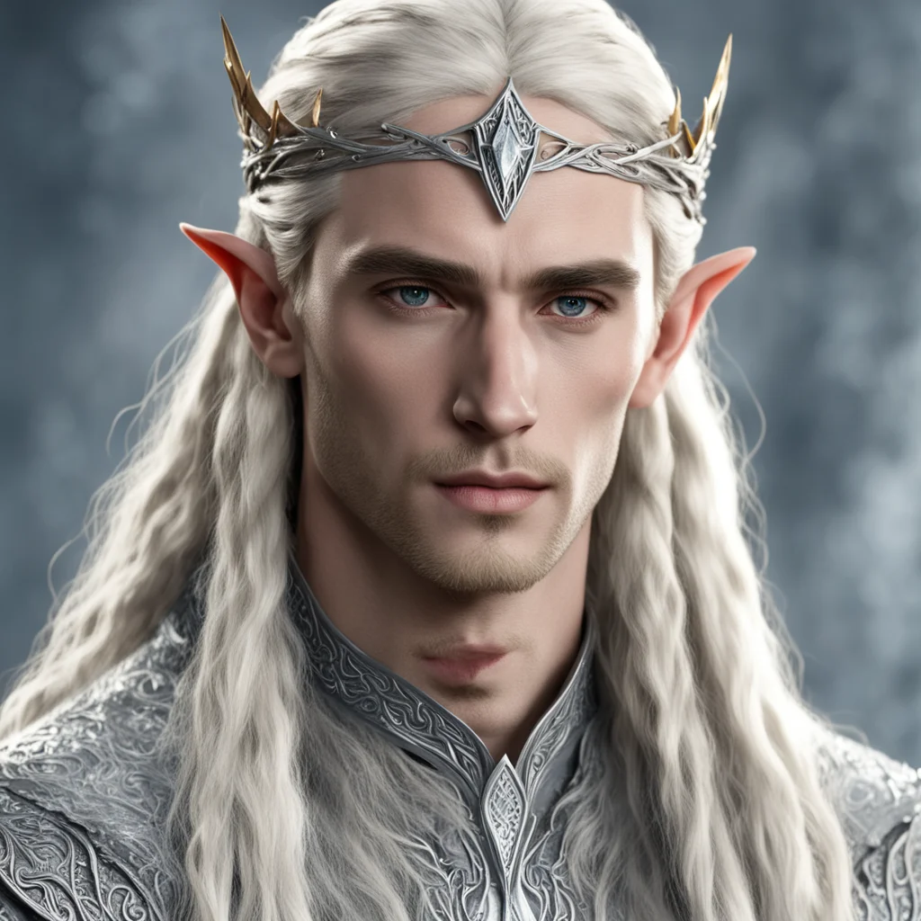 aiking thranduil with blond hair and braids wearing small silver elvish circlet with center diamond good looking trending fantastic 1