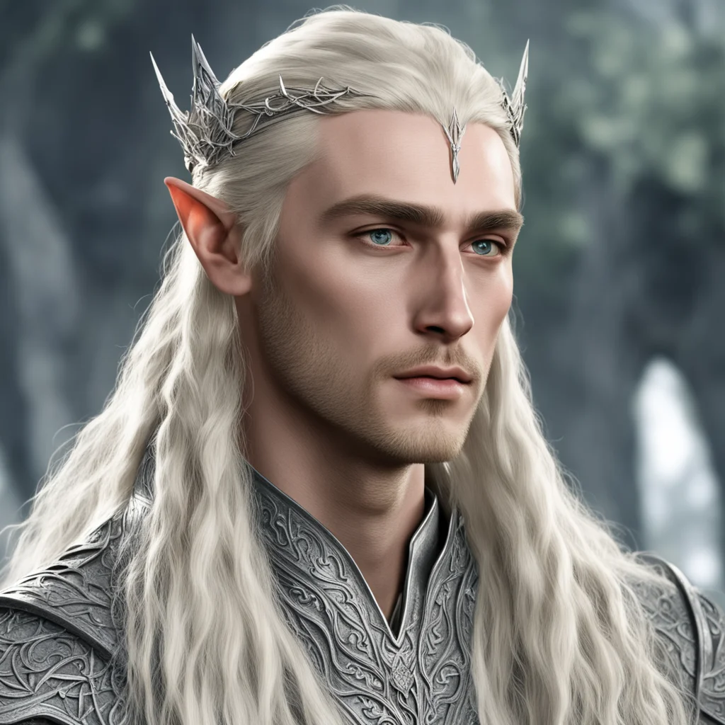 king thranduil with blond hair and braids wearing small silver elvish circlet with center diamond