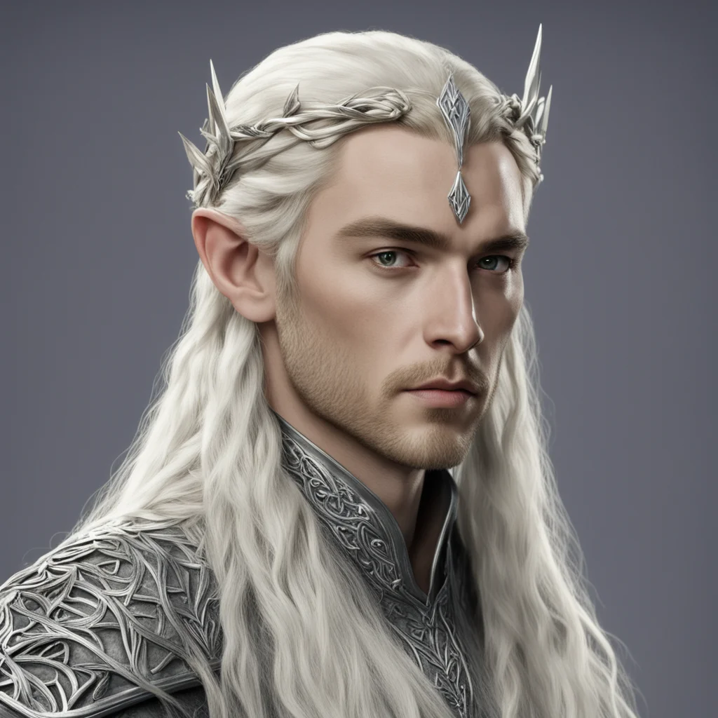 aiking thranduil with blond hair and braids wearing small silver elvish circlet with large center diamond  amazing awesome portrait 2