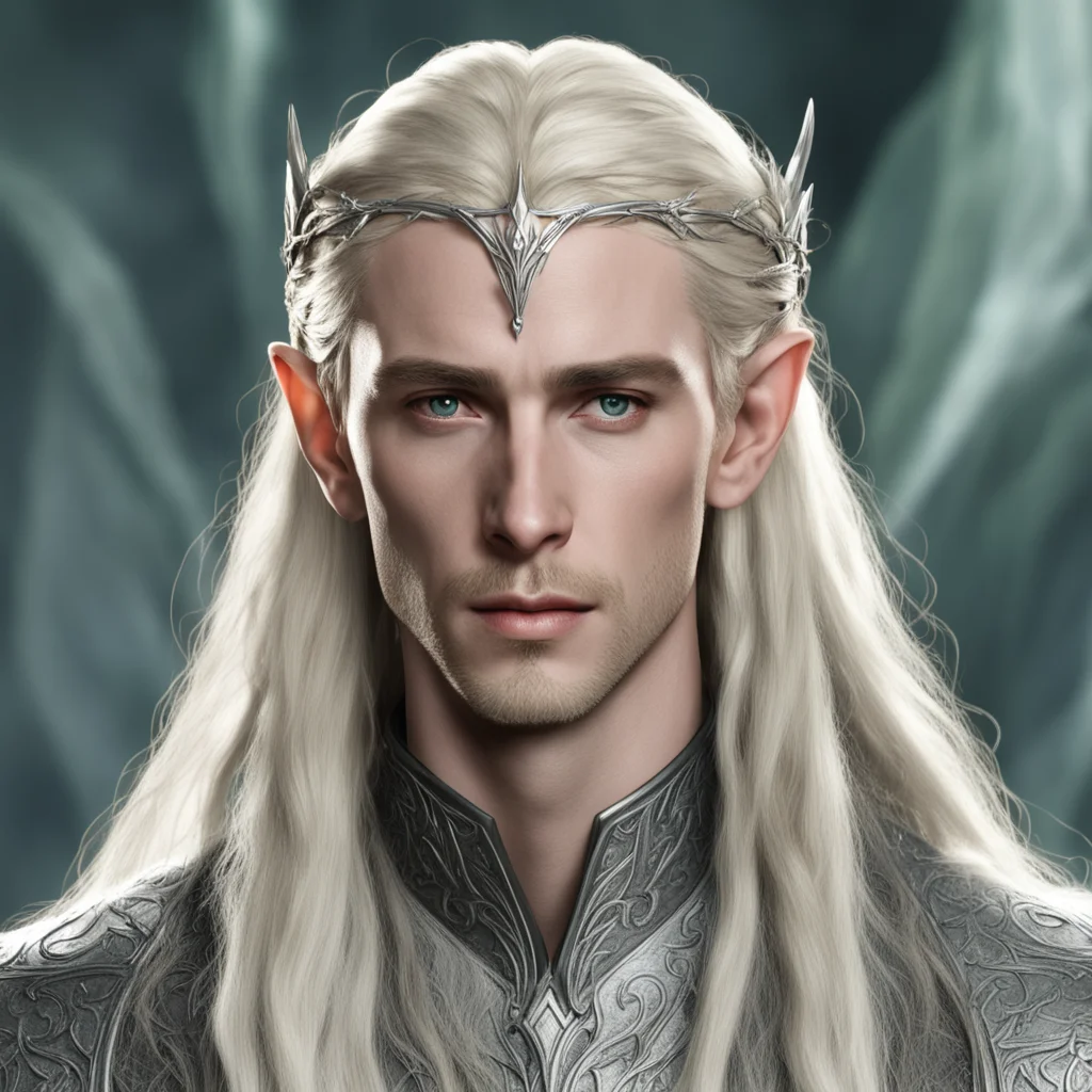 aiking thranduil with blond hair and braids wearing small silver elvish circlet with large center diamond  confident engaging wow artstation art 3