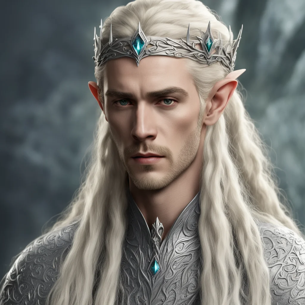 king thranduil with blond hair and braids wearing small silver elvish circlet with large center diamond amazing awesome portrait 2