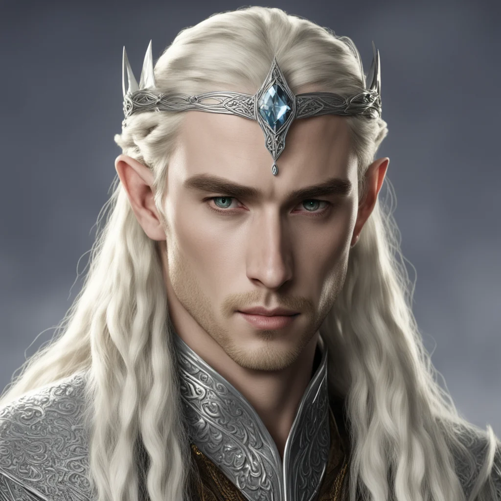 aiking thranduil with blond hair and braids wearing small silver nandorin circlet with large center diamond  amazing awesome portrait 2