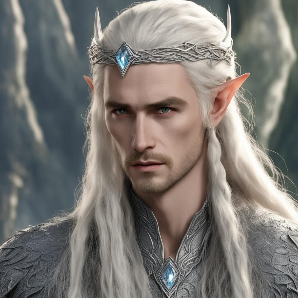 aiking thranduil with blond hair and braids wearing small silver nandorin circlet with large center diamond  confident engaging wow artstation art 3