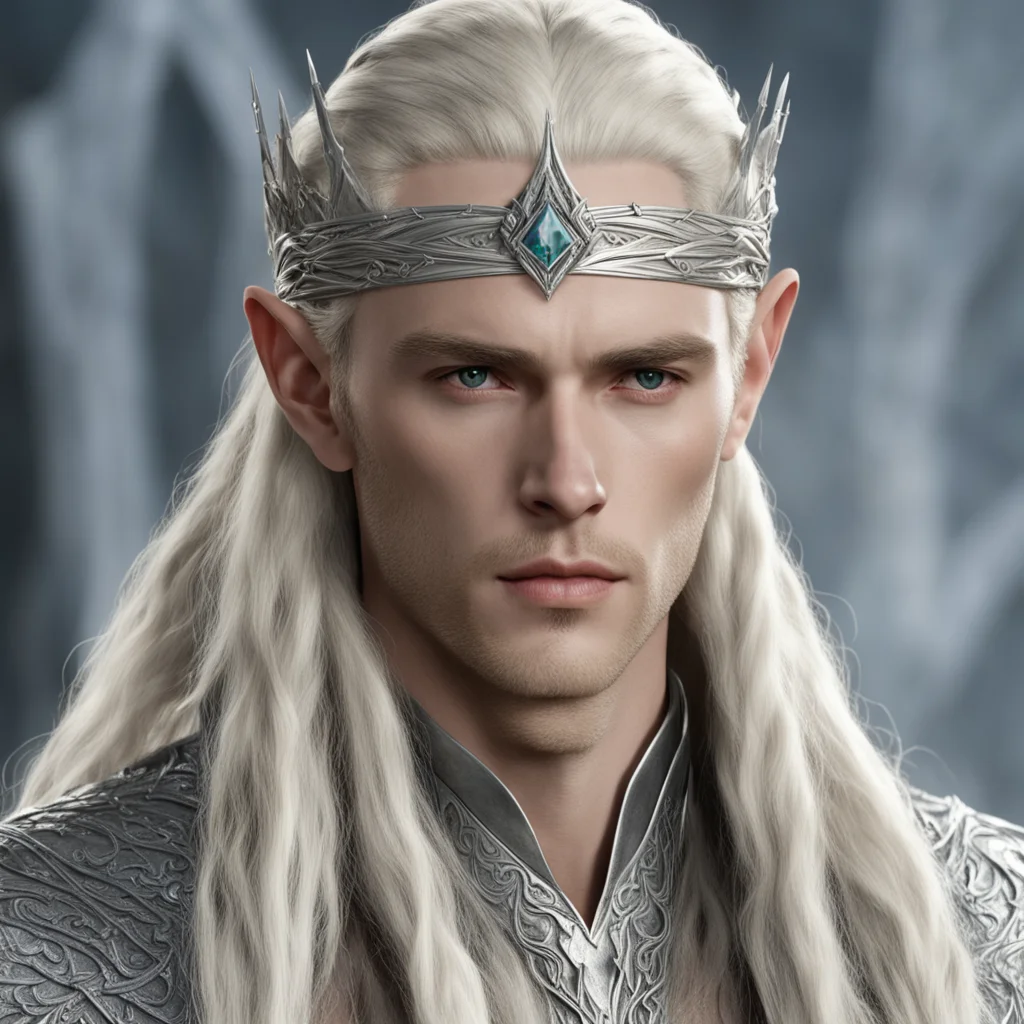 king thranduil with blond hair and braids wearing small silver nandorin circlet with large center diamond  good looking trending fantastic 1