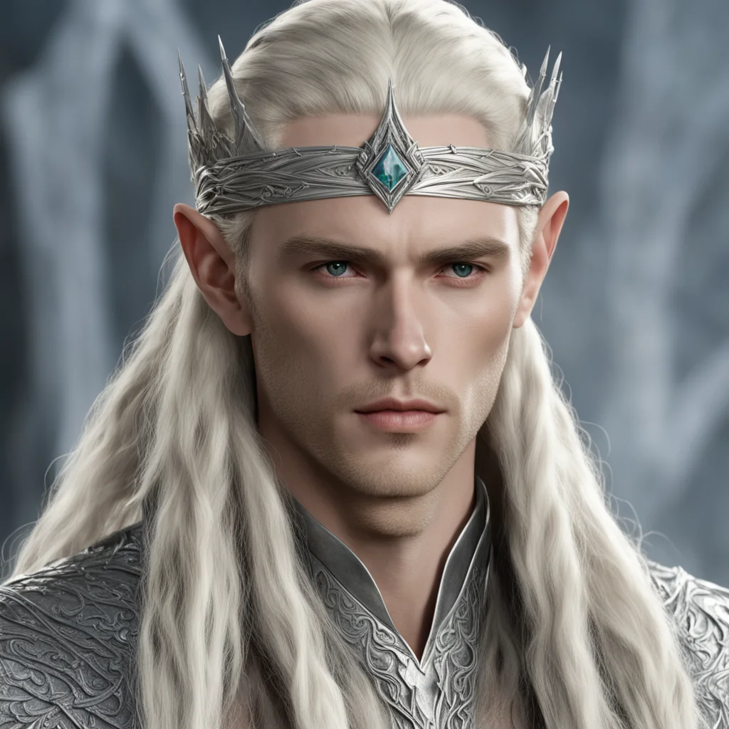 aiking thranduil with blond hair and braids wearing small silver nandorin circlet with large center diamond  good looking trending fantastic 1