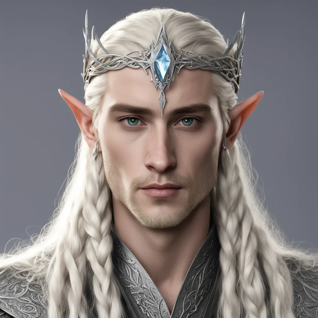 aiking thranduil with blond hair and braids wearing small silver nandorin elvish circlet with large center diamond  amazing awesome portrait 2