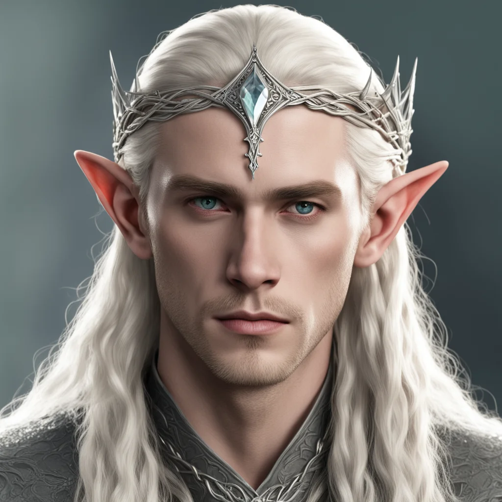 aiking thranduil with blond hair and braids wearing small silver nandorin elvish circlet with large center diamond  confident engaging wow artstation art 3