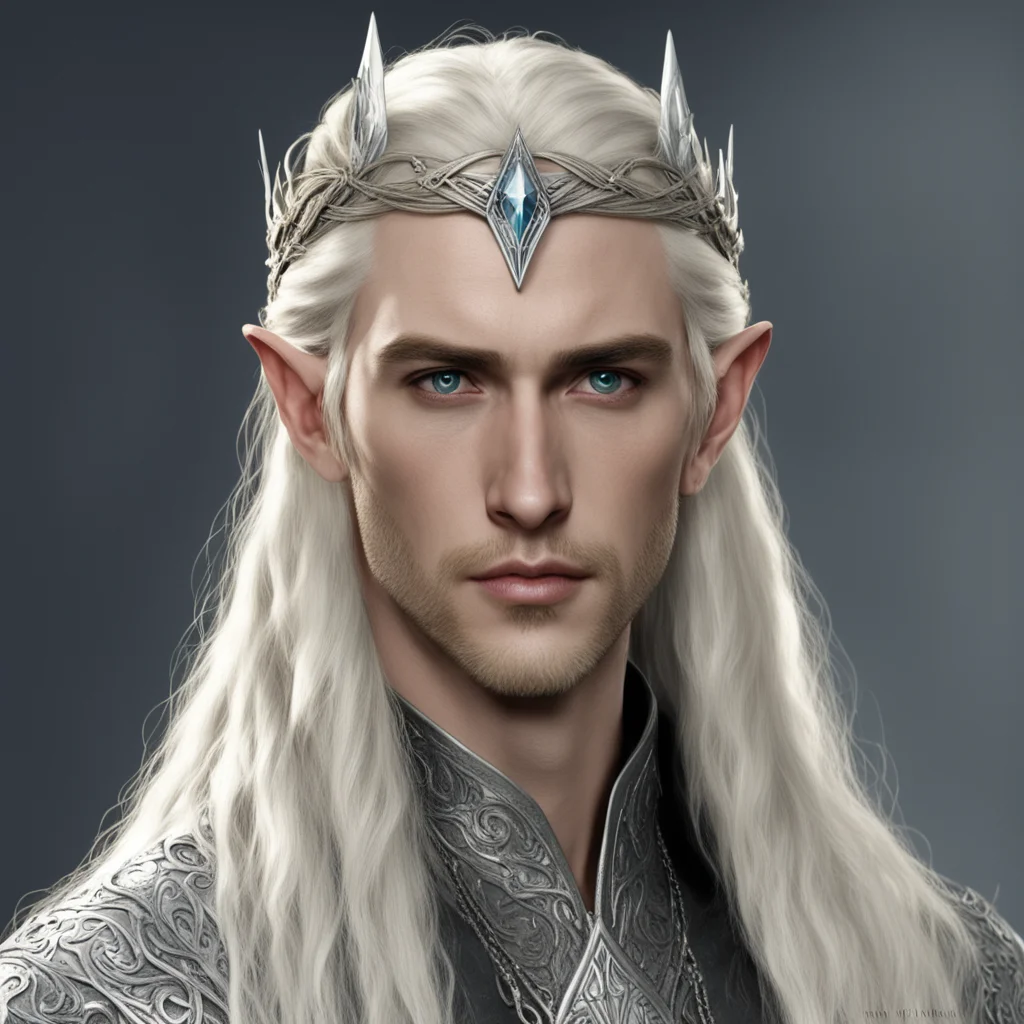 aiking thranduil with blond hair and braids wearing small silver nandorin elvish circlet with large center diamond good looking trending fantastic 1