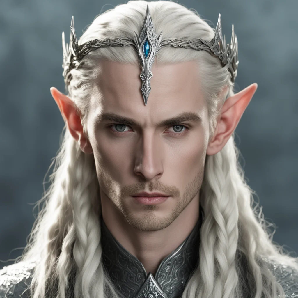 aiking thranduil with blond hair and braids wearing small silver serpentine elvish circlet with center diamond amazing awesome portrait 2