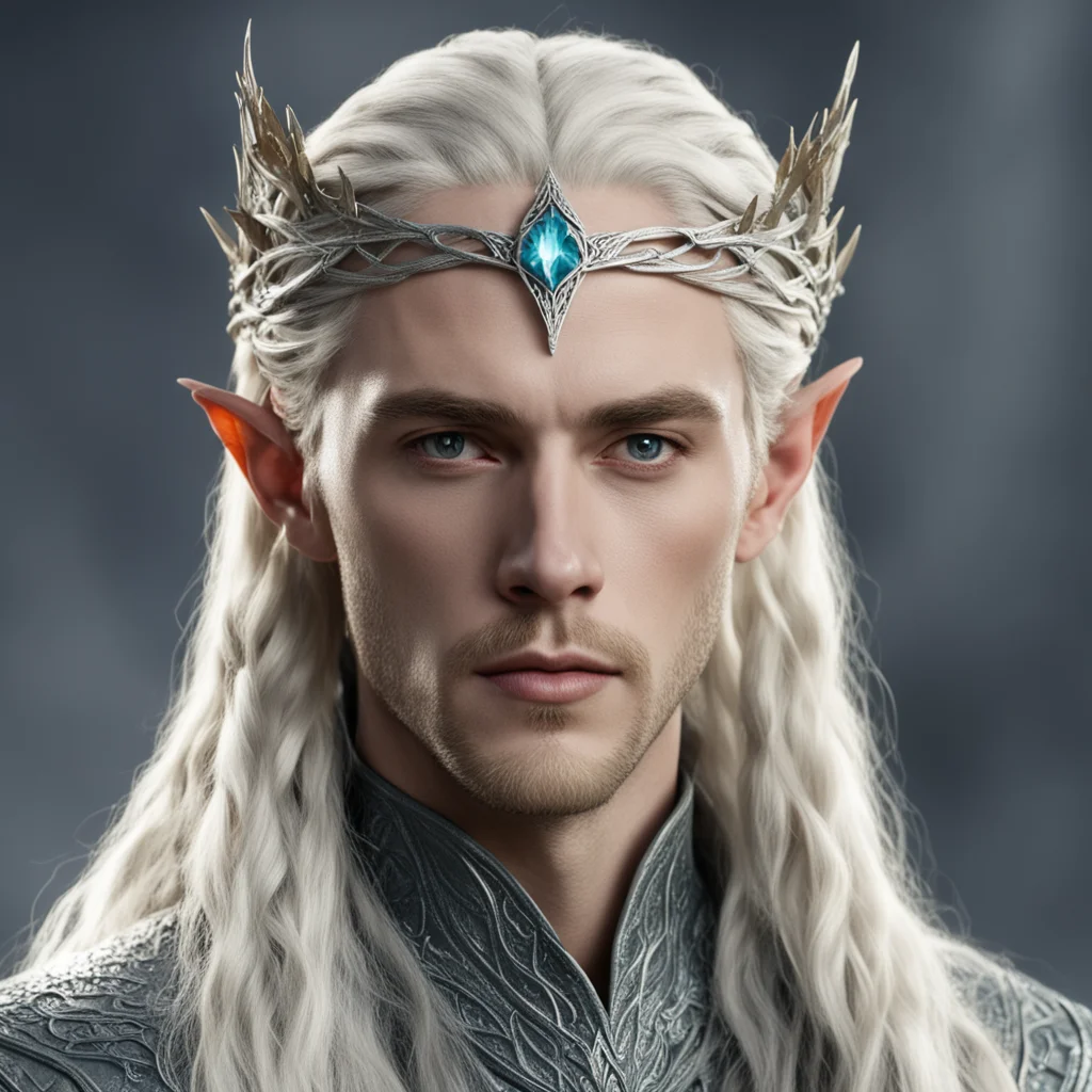 aiking thranduil with blond hair and braids wearing small silver serpentine elvish circlet with center diamond good looking trending fantastic 1