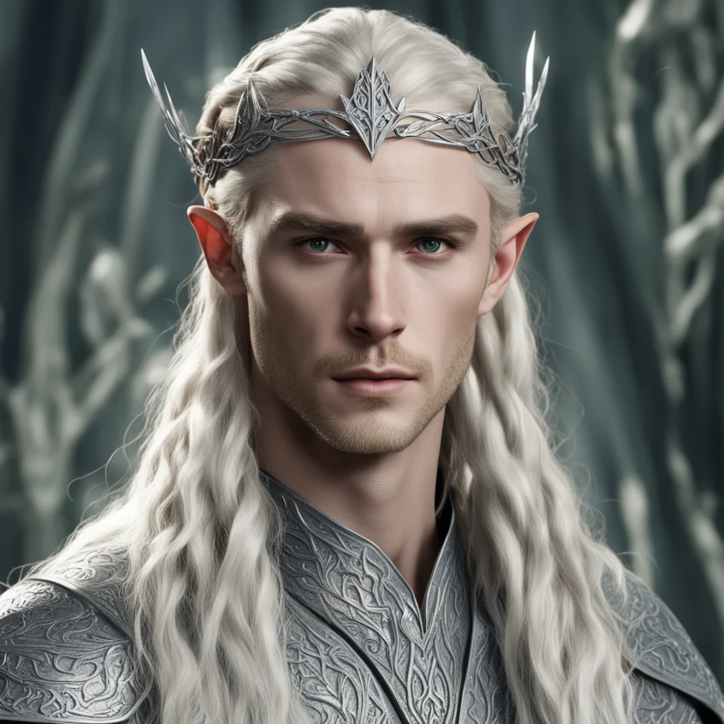 king thranduil with blond hair and braids wearing small silver serpentine elvish circlet with diamonds with large center diamond amazing awesome portrait 2