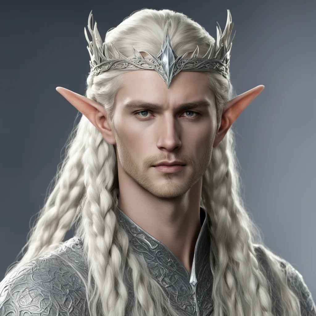 aiking thranduil with blond hair and braids wearing small silver serpentine elvish circlet with large center diamond amazing awesome portrait 2