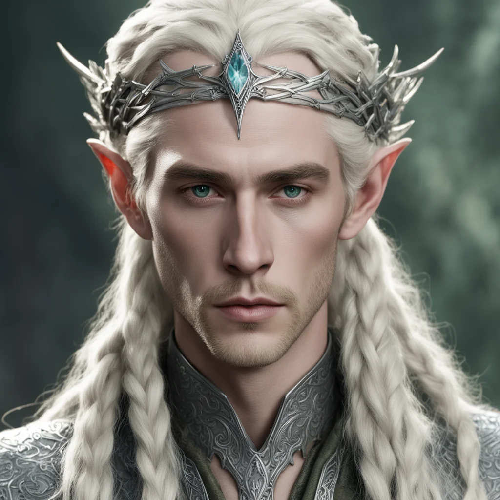 king thranduil with blond hair and braids wearing small silver serpentine nandorin elvish circlet with large center diamond amazing awesome portrait 2