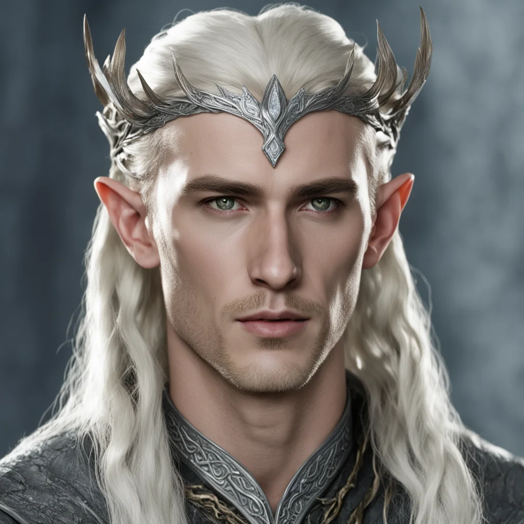 aiking thranduil with blond hair and braids wearing small silver serpentine nandorin elvish circlet with large center diamond confident engaging wow artstation art 3