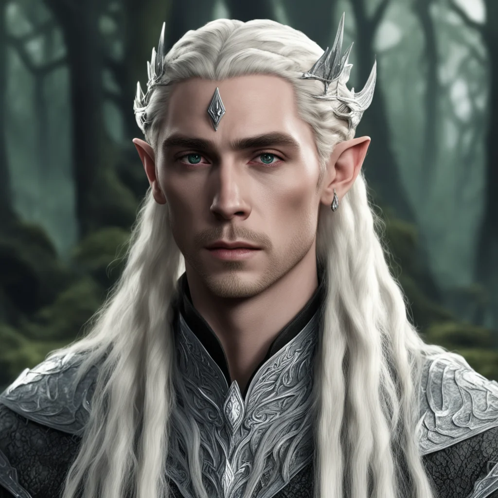 king thranduil with blond hair and braids wearing small silver serpentine sindarin elvish circlet with large center diamond  amazing awesome portrait 2