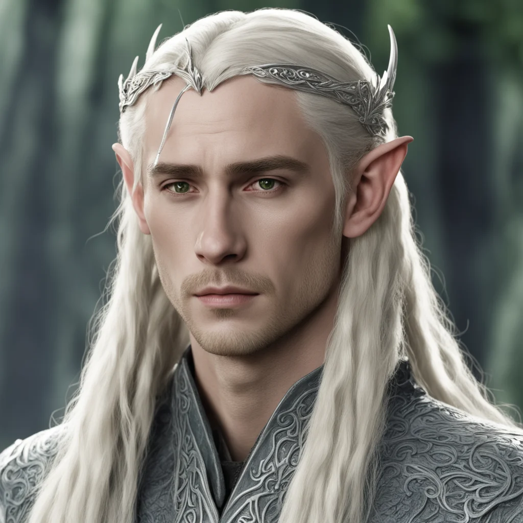 aiking thranduil with blond hair and braids wearing small silver sindarin elvish circlet with large center diamond  amazing awesome portrait 2
