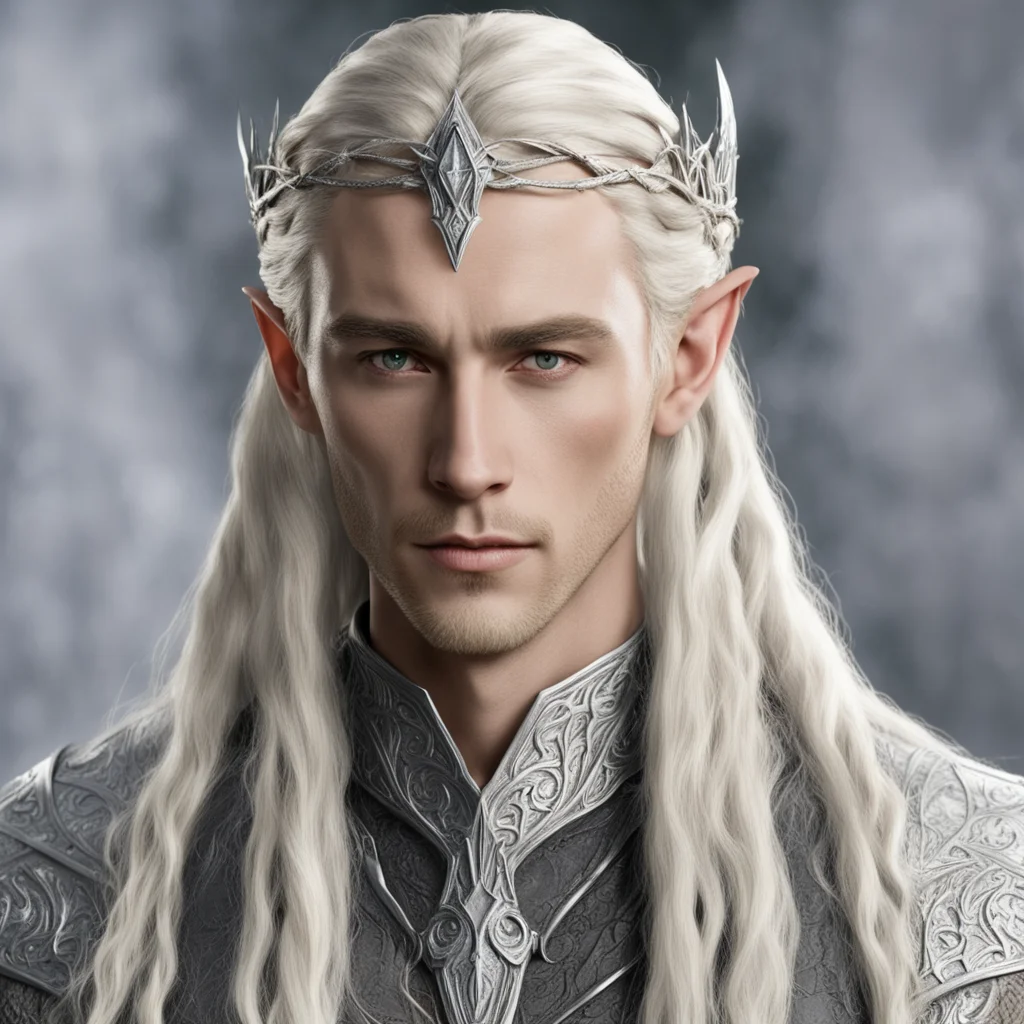 aiking thranduil with blond hair and braids wearing small silver sindarin elvish circlet with large center diamond  confident engaging wow artstation art 3