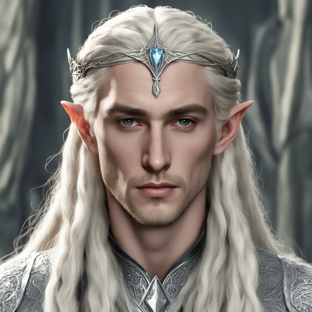 aiking thranduil with blond hair and braids wearing small silver sindarin elvish circlet with large center diamond amazing awesome portrait 2