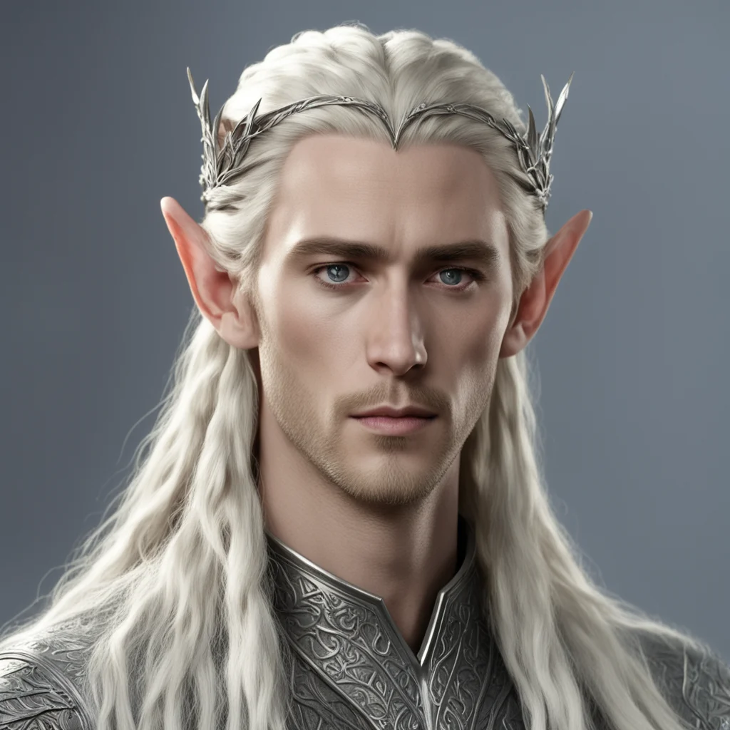 aiking thranduil with blond hair and braids wearing small silver sindarin elvish circlet with large center diamond good looking trending fantastic 1