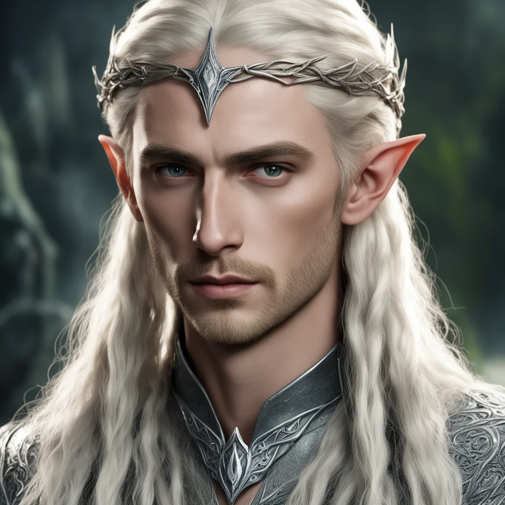 aiking thranduil with blond hair and braids wearing small silver sindarin elvish circlet with prominent center diamond good looking trending fantastic 1