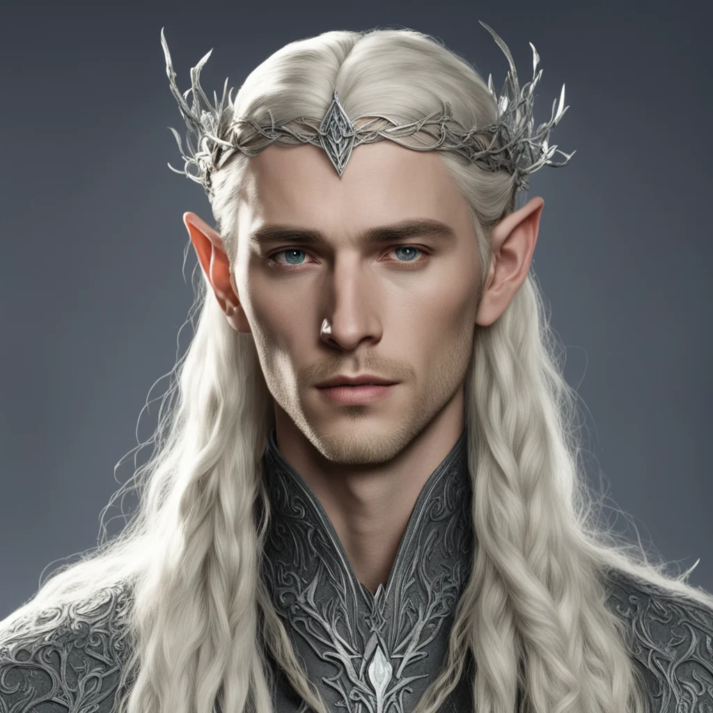 king thranduil with blond hair and braids wearing small silver vine elvish circlet with center diamond amazing awesome portrait 2