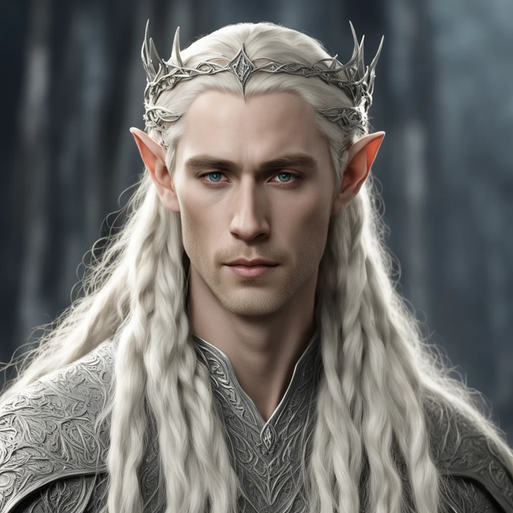 aiking thranduil with blond hair and braids wearing small silver vine elvish circlet with center diamond good looking trending fantastic 1