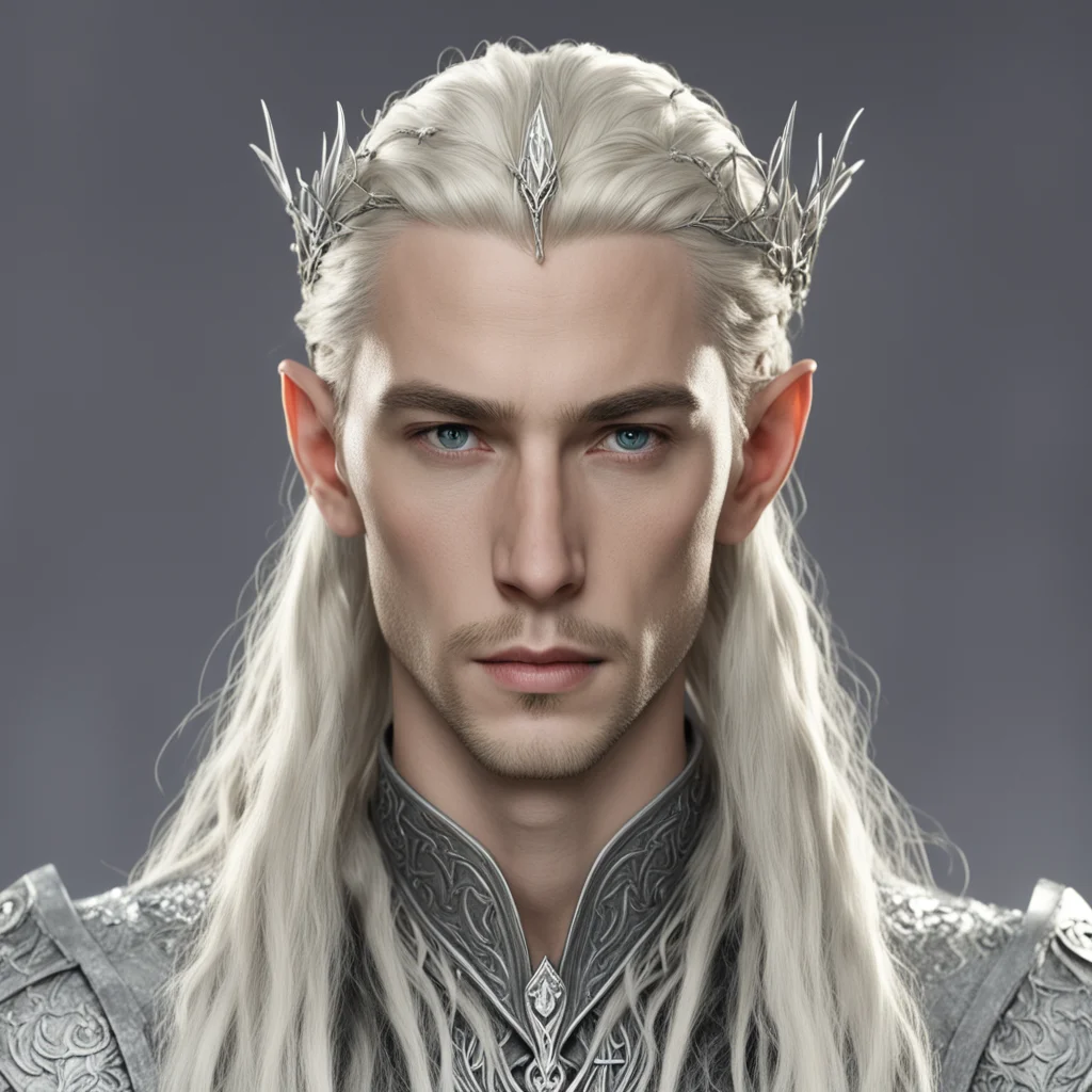aiking thranduil with blond hair and braids wearing small silver vine silver elvish circlet with medium center diamond amazing awesome portrait 2