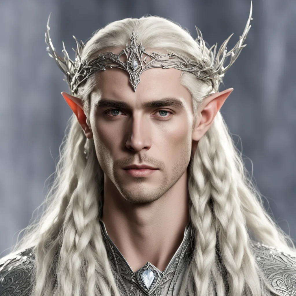 aiking thranduil with blond hair and braids wearing small silver vine silver elvish circlet with medium center diamond confident engaging wow artstation art 3