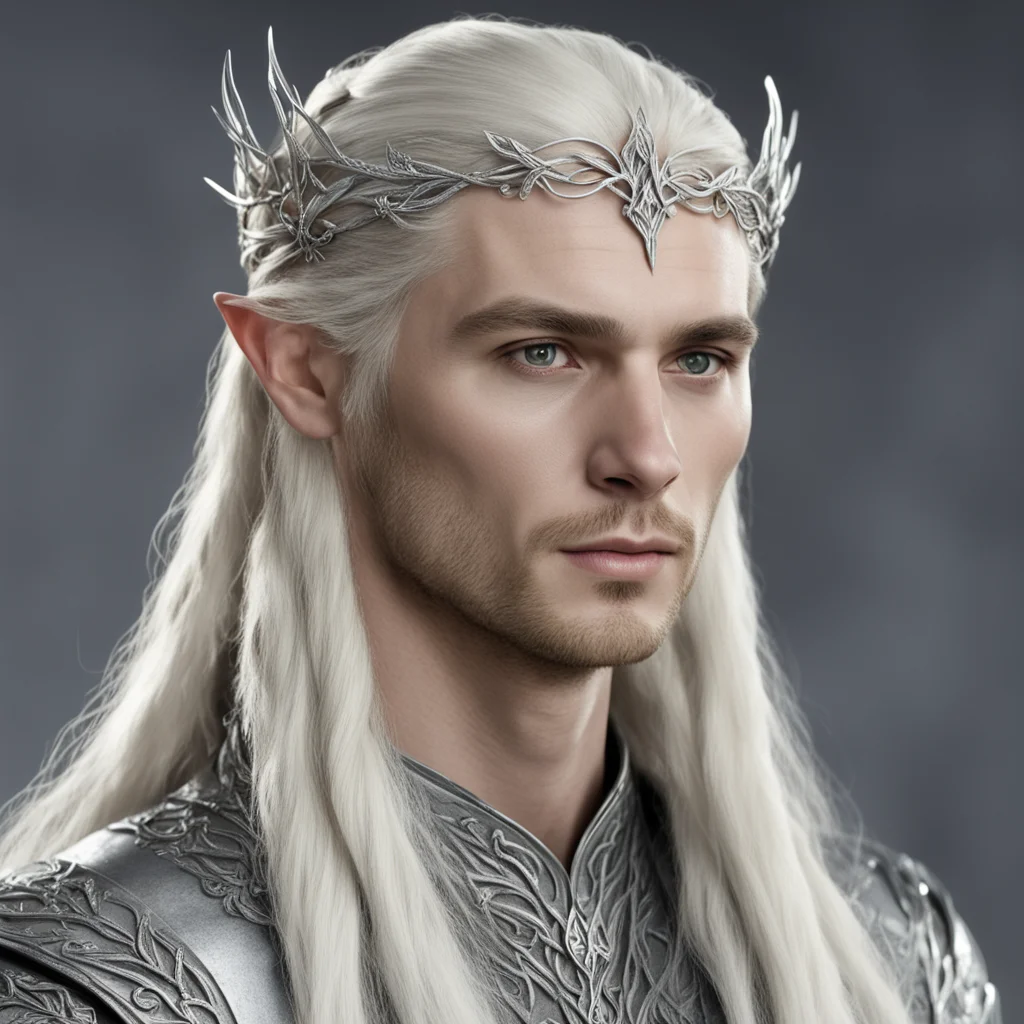 aiking thranduil with blond hair and braids wearing small silver vine silver elvish circlet with medium center diamond good looking trending fantastic 1