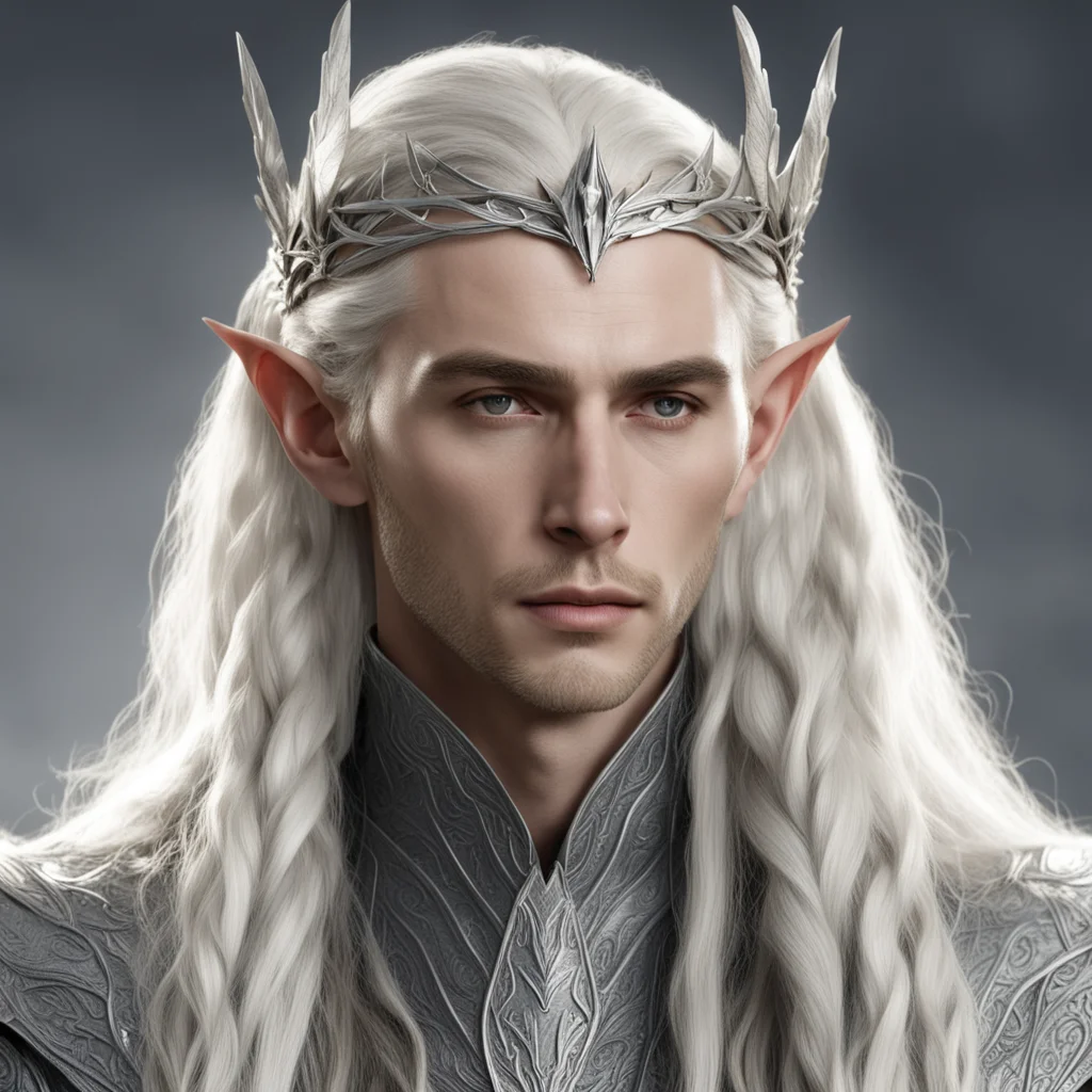 king thranduil with blond hair and braids wearing small silver wood elf circlet with large center diamond  amazing awesome portrait 2