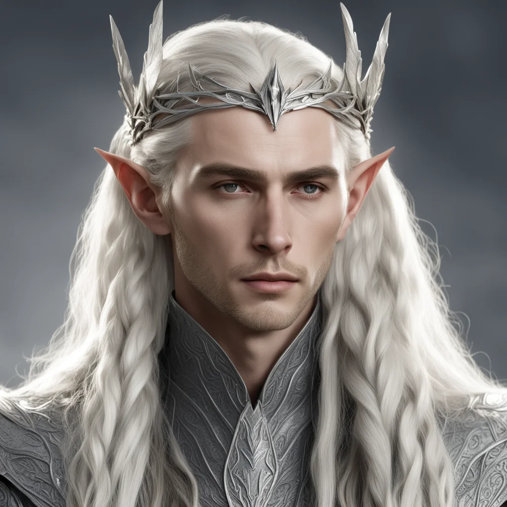 aiking thranduil with blond hair and braids wearing small silver wood elf circlet with large center diamond  amazing awesome portrait 2