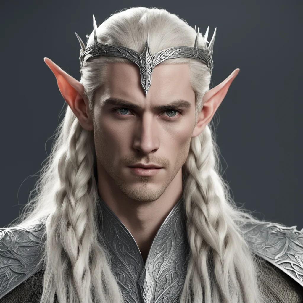 aiking thranduil with blond hair and braids wearing small silver wood elf circlet with large center diamond 