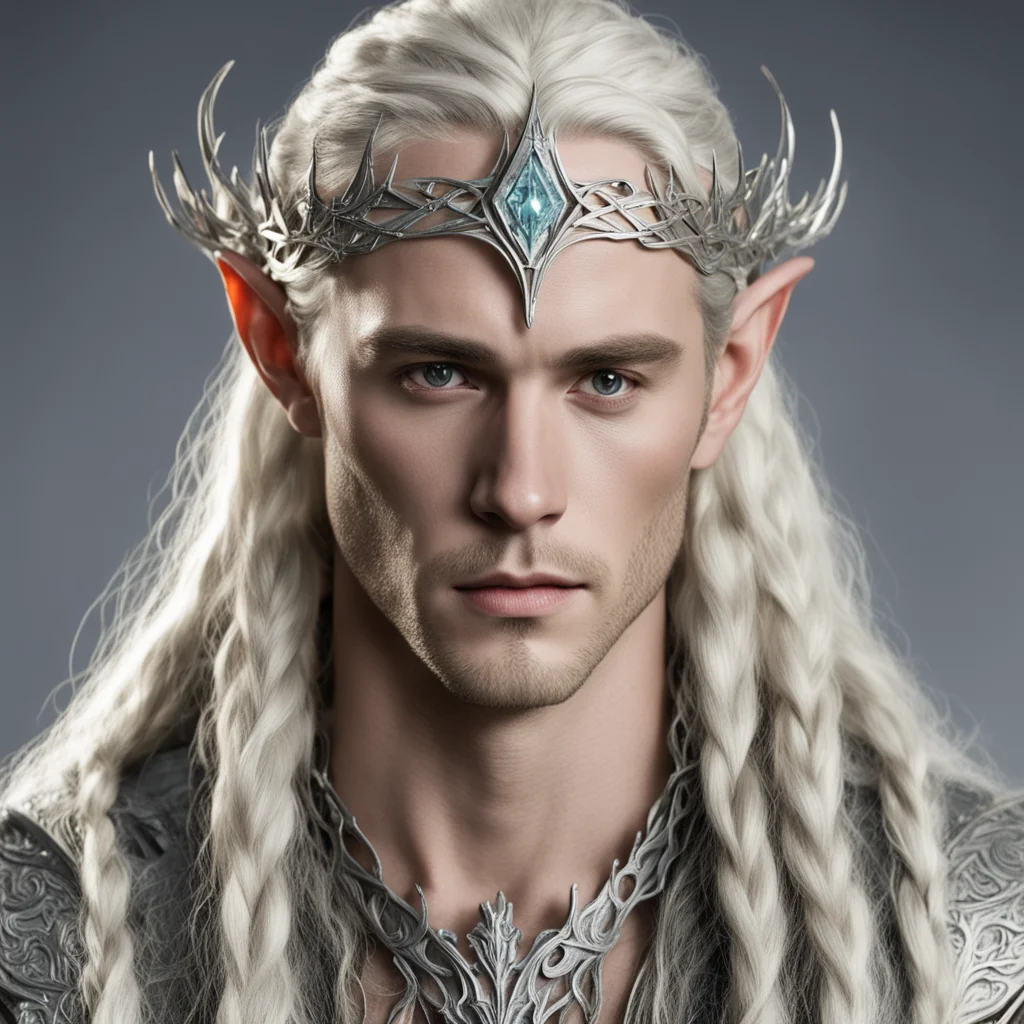 aiking thranduil with blond hair and braids wearing small silver wood elvish circlet with center diamond good looking trending fantastic 1