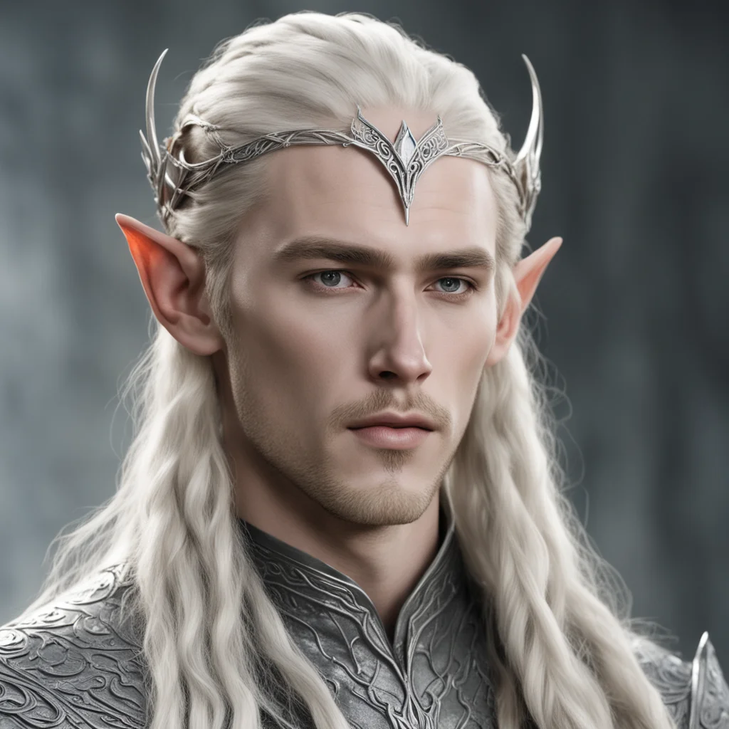 king thranduil with blond hair and braids wearing small silver wood elvish circlet with center diamond