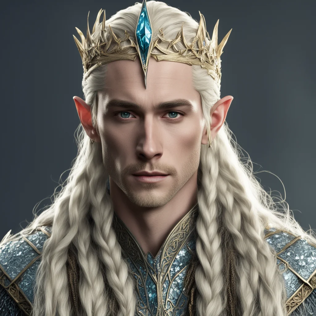 aiking thranduil with blond hair and braids wearing small simple elvish circlet heavily encrusted with large diamonds confident engaging wow artstation art 3