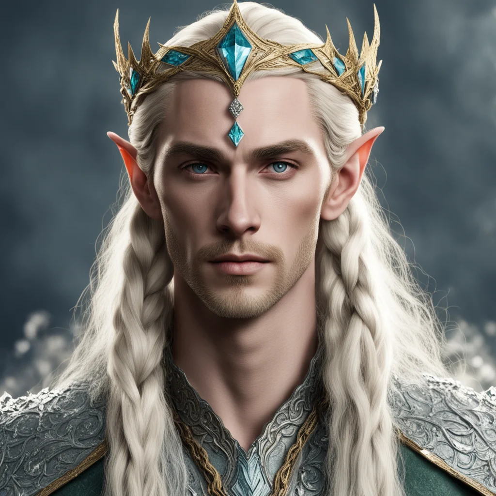 aiking thranduil with blond hair and braids wearing small simple elvish circlet heavily encrusted with large diamonds good looking trending fantastic 1