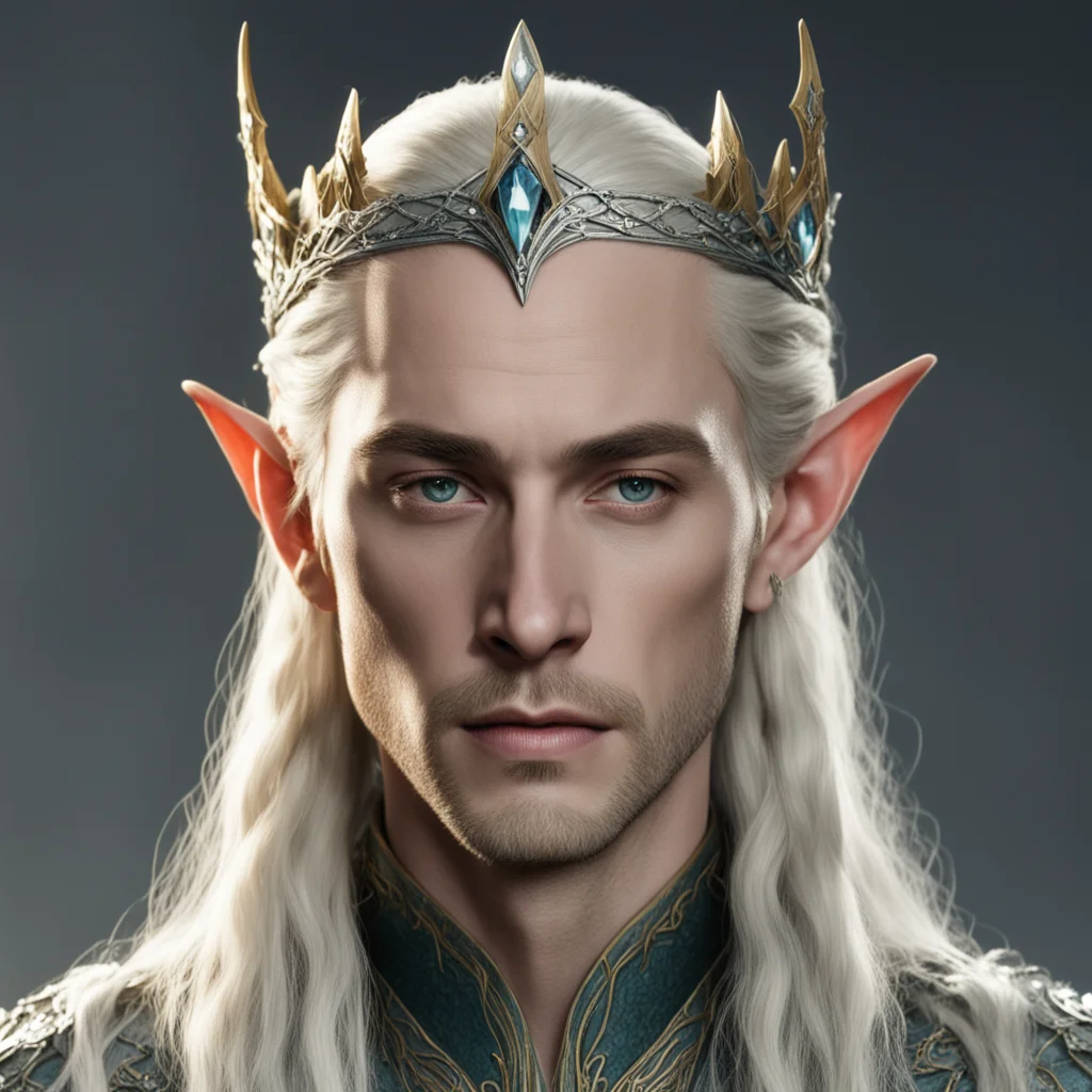 king thranduil with blond hair and braids wearing small simple elvish circlet heavily encrusted with large diamonds
