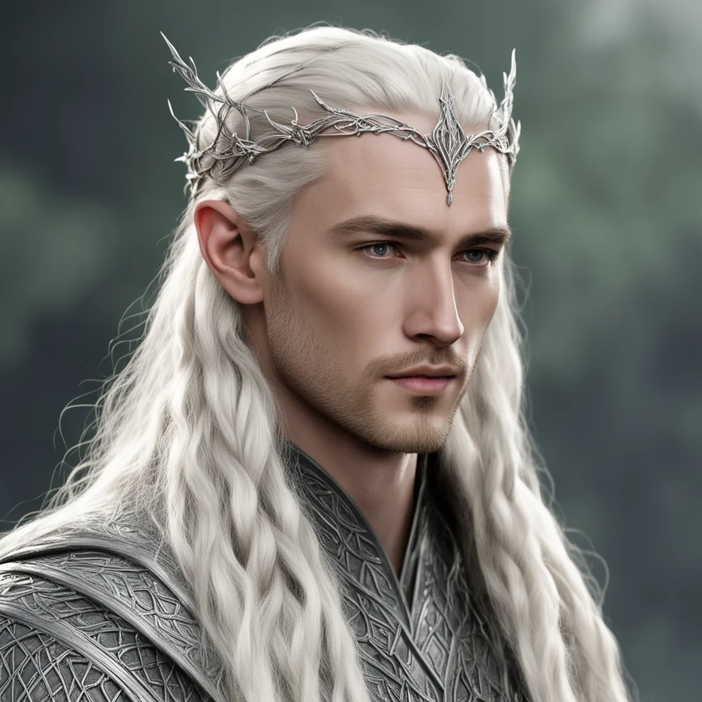 aiking thranduil with blond hair and braids wearing small simple silver vine silver sindaran elvish circlet with large center diamond  amazing awesome portrait 2