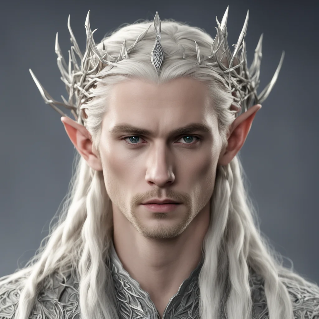 aiking thranduil with blond hair and braids wearing small simple silver vine silver sindaran elvish circlet with large center diamond amazing awesome portrait 2