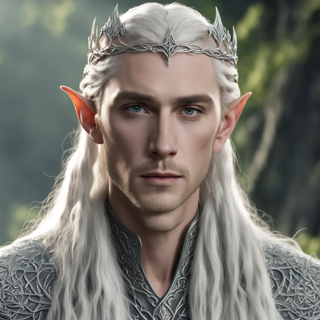 aiking thranduil with blond hair and braids wearing small simple silver vine silver sindaran elvish circlet with large center diamond good looking trending fantastic 1