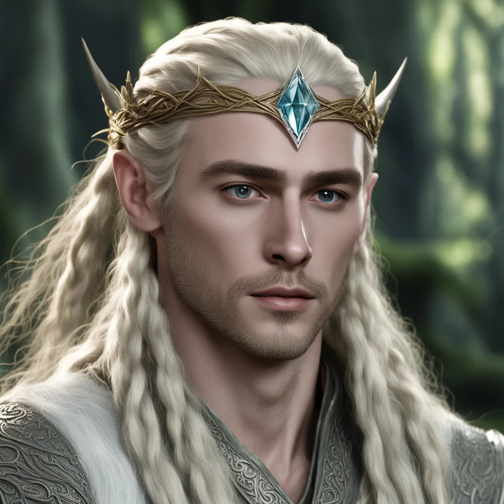 aiking thranduil with blond hair and braids wearing small thin elvish circlet with large center diamond  amazing awesome portrait 2