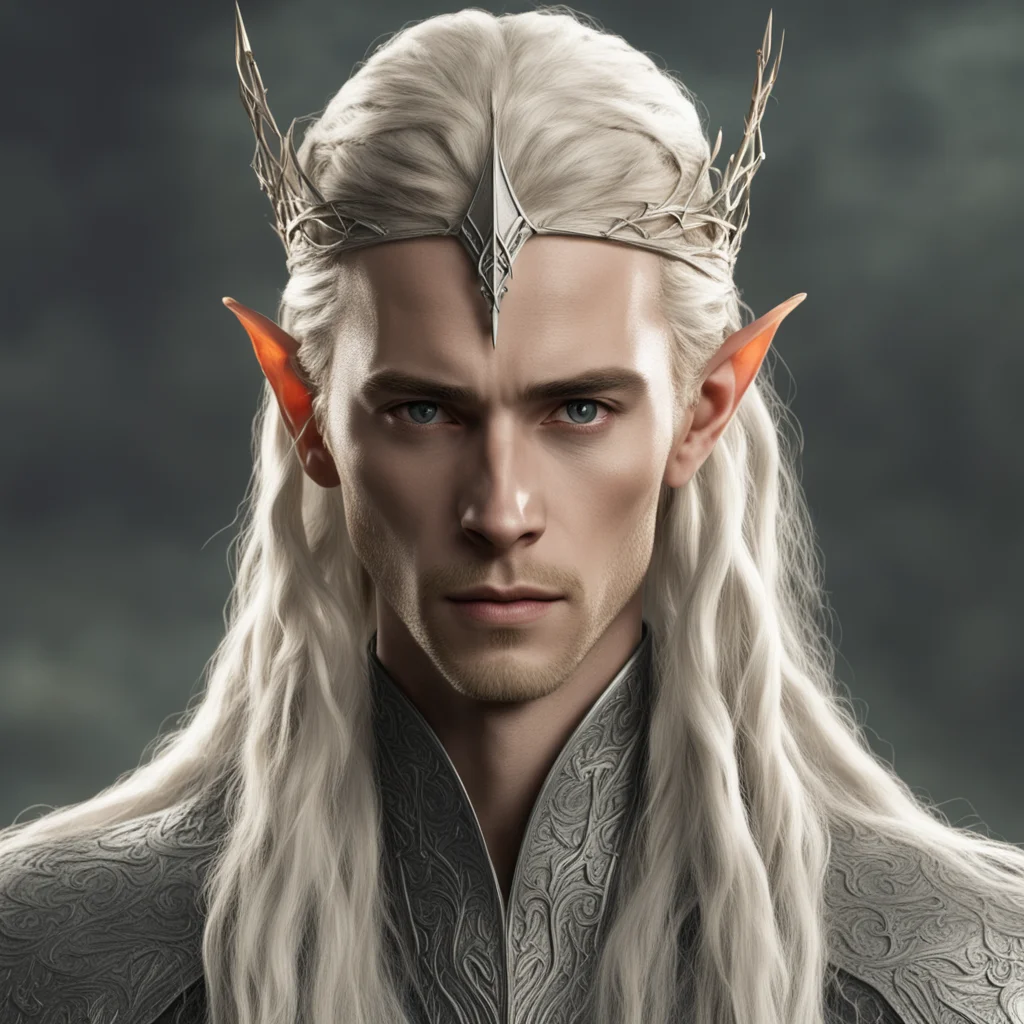 king thranduil with blond hair and braids wearing small thin elvish circlet with large center diamond  confident engaging wow artstation art 3